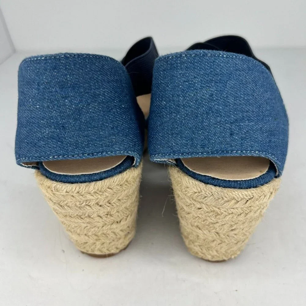 Womens Blue Beige Comfort Shoes Slip On Wedge Heel Espadrilles EU Size 41